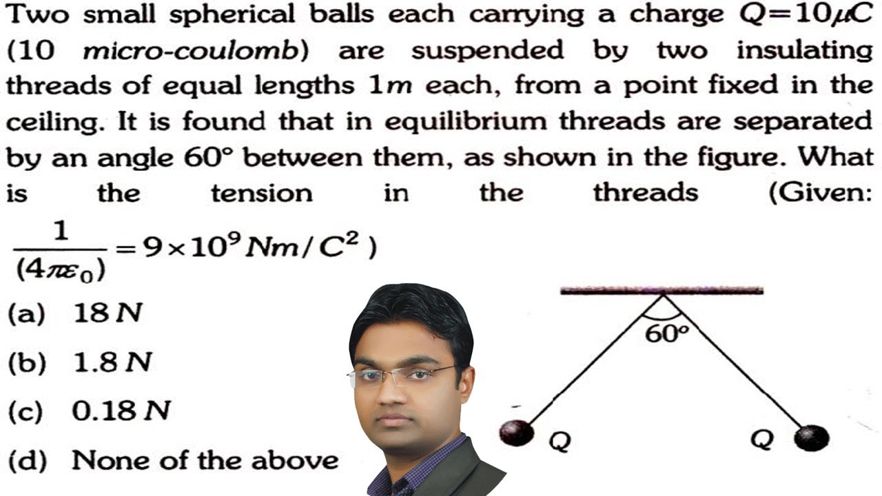 Two small spherical balls each carrying a charge Q = 10 μC (10 micro