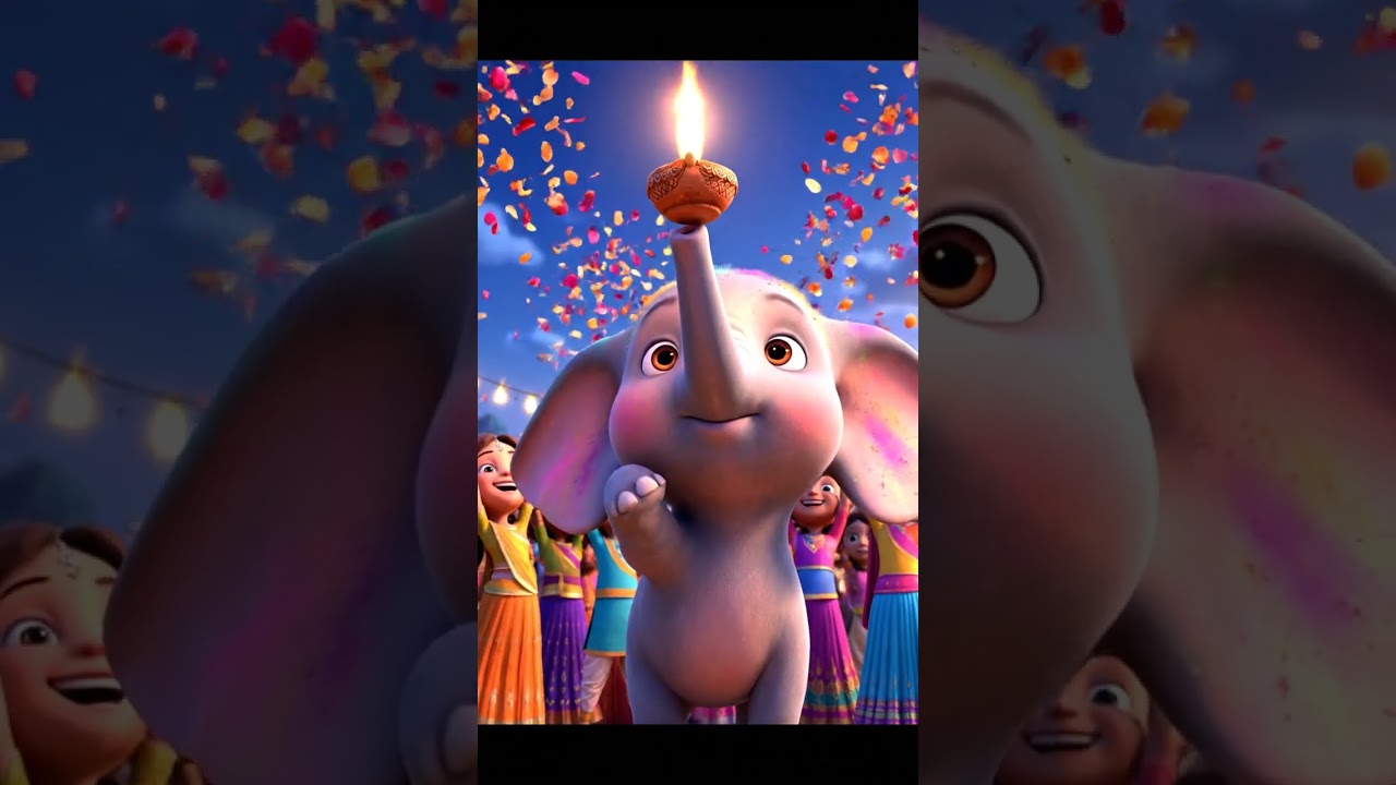 Elephant Calf and the Diya | Heartwarming 3D Festival Scene | Colorful Celebration of Light