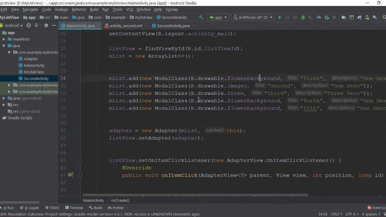Create ListViewSet Listener + Pass List Data Another Activity in ...