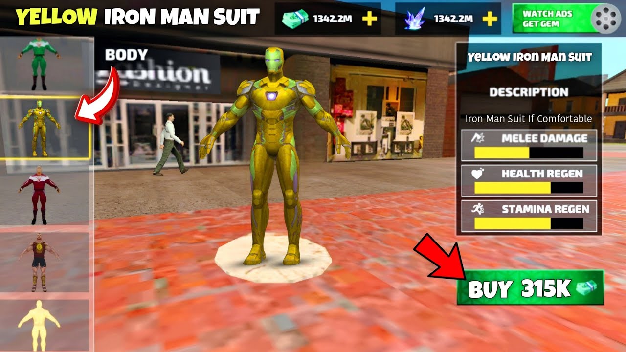 How To Buy Yellow Iron Man Suit In Rope Hero Vice Town | New Update | Rope Hero Vice Town | Iron Man