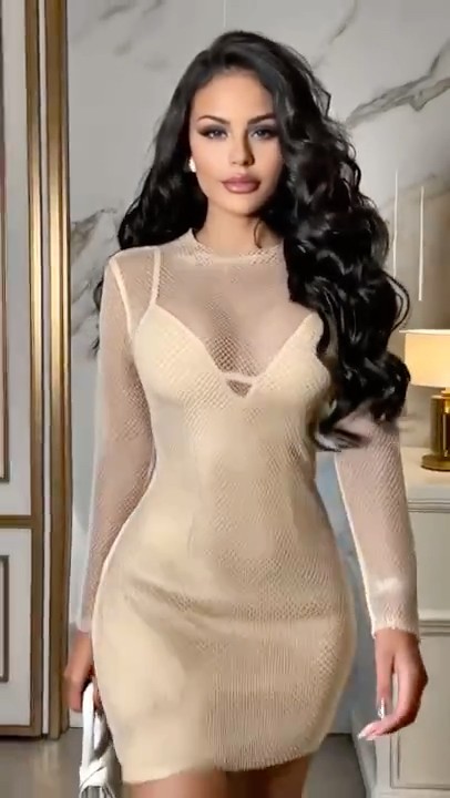 Which look do you like more — the black velvet dress with floral details or the beige mesh dress? ✨