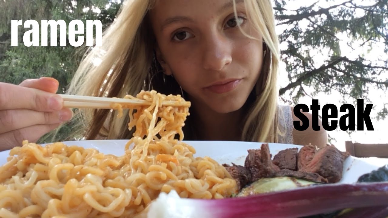 ASMR JUICY STEAK, FIRE-NOODLES & GRILLED ZUCCHINI