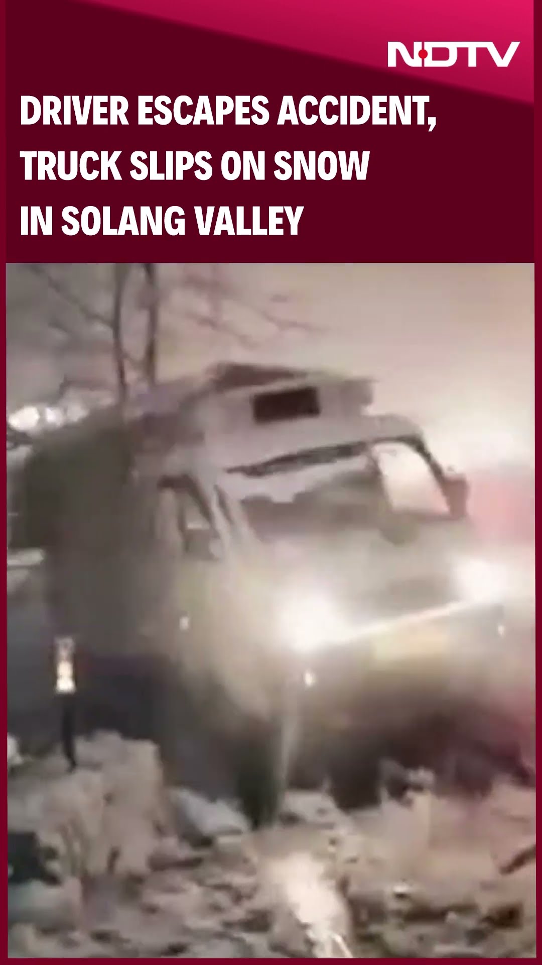 Manali News | Truck Skids On Snow-Covered Road, Slips Down Valley In Manali
