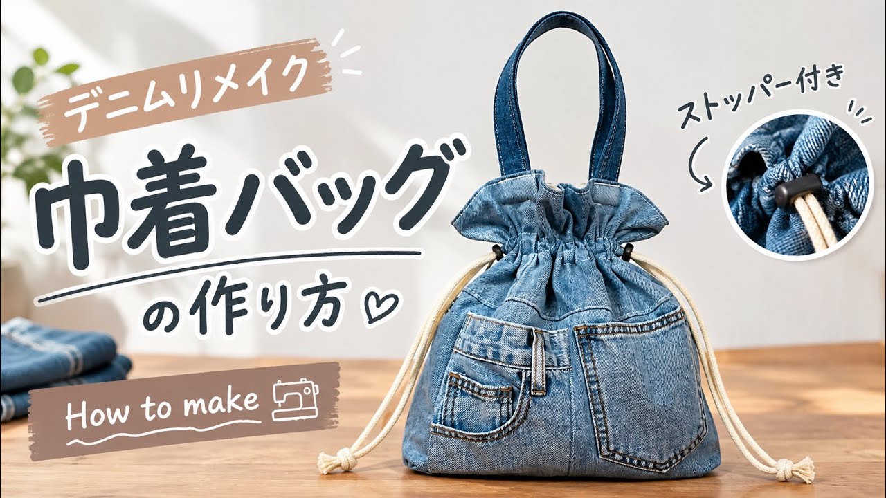 巾着バッグの作り方｜ストッパー付きで使いやすい｜How to make a