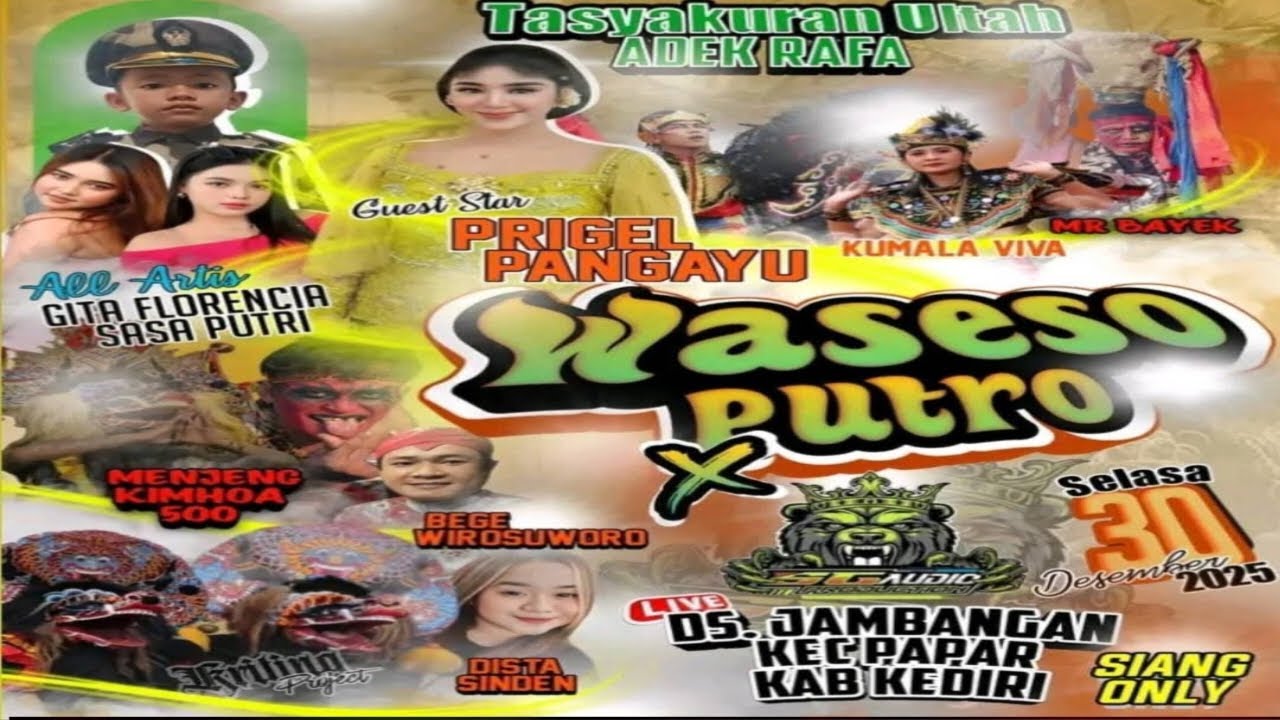 Live jaranan hari ini WASESO PUTRO Ft PRIGEL ANJARWENING ft SG Audio Di Jambangan Papar Kediri.