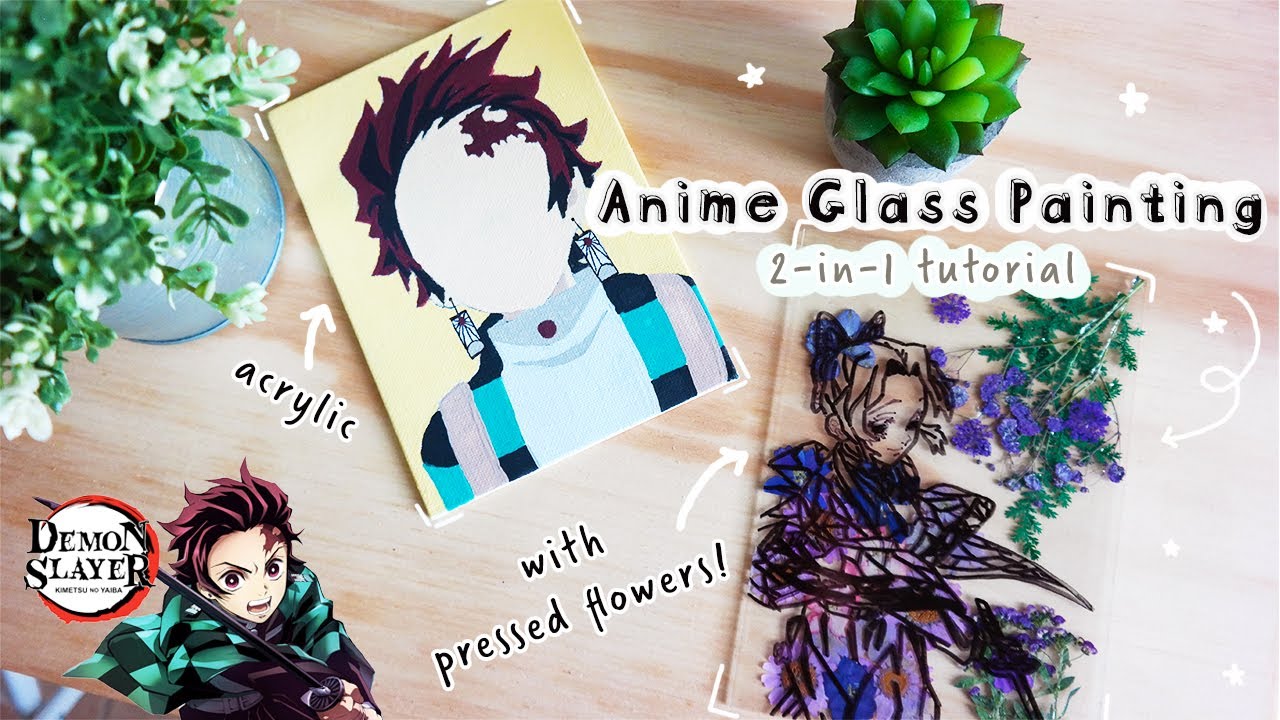 Anime Glass Painting w/Pressed Flowers 🌸 & Acrylic Painting Tutorial |  Demon Slayer Art - YouTube