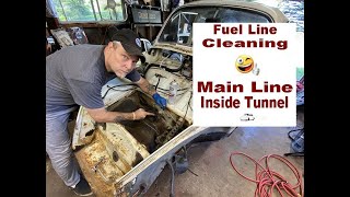 VW Beetle  Fuel line Cleaning and Unclogging Inside Tunnel! DIY!