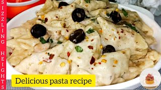 White sauce pasta recipe | How to make white sauce pasta | Cheesy white pasta | By Sizzling Heights