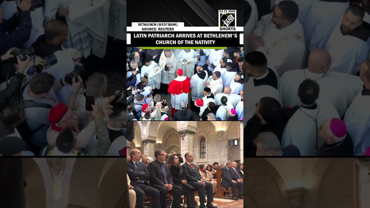 Latin Patriarch arrives at Bethlehem's Church of the Nativity to celebrate Christmas