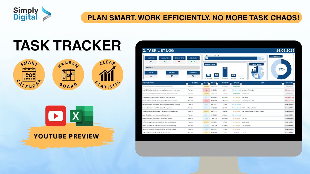 Excel To-Do List Tracker | Simple & Automated Task Management Template