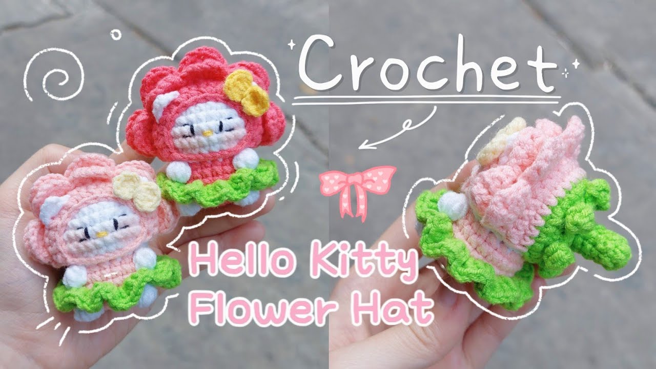 Crochet Hello Kitty Flower Hat Keychain 🌸 | Cute Amigurumi | Móc len Hello Kitty Nón Hoa