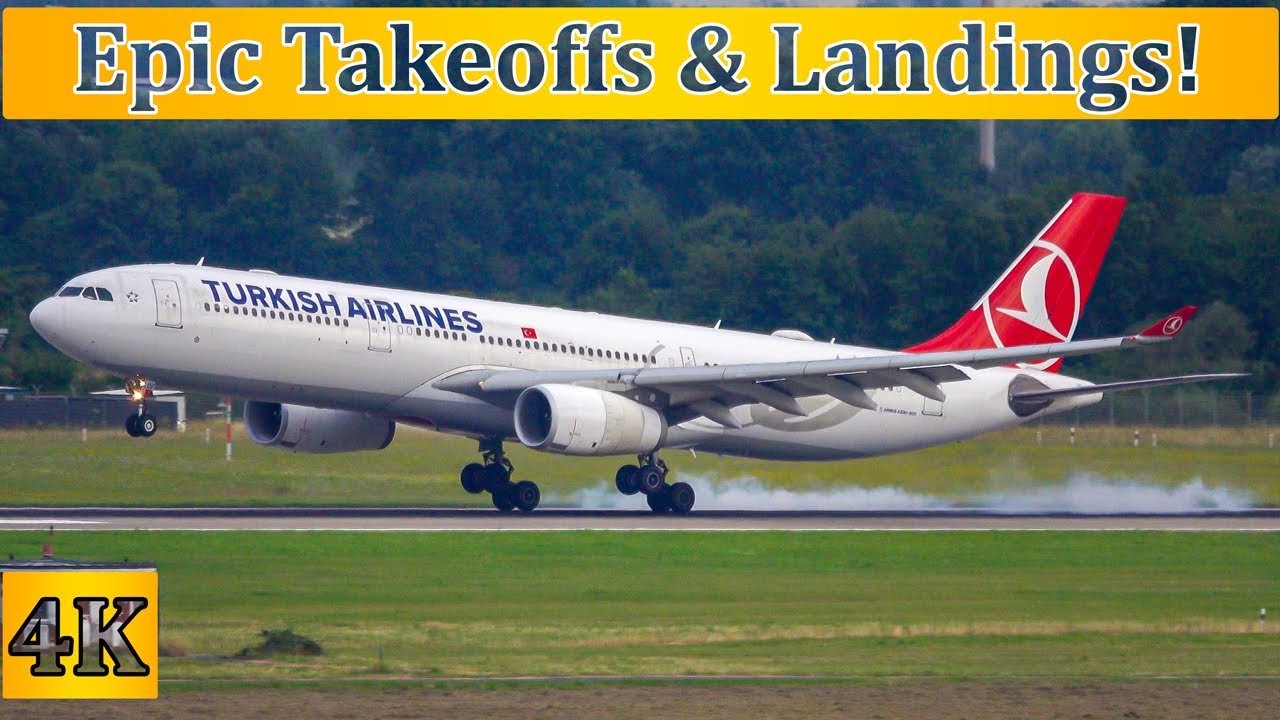 ✈️ Düsseldorf Planespotting: 4K Stunning Takeoffs and Landings | A340, A330, B757 & More!
