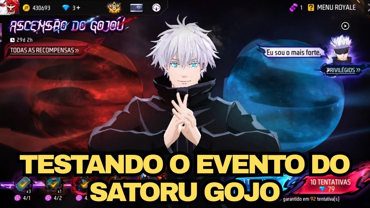 TESTANDO O EVENTO DO SATORU GOJO, SKIN RARA COM DUAS CABEÇAS, FREE FIRE 