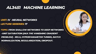 ReLU, hyperparameter tuning, batch normalization, regularization, dropout. in neural  networks-unit4