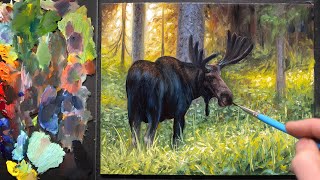 Bull Moose In Velvet Alla Prima, Free-hand Oil Painting