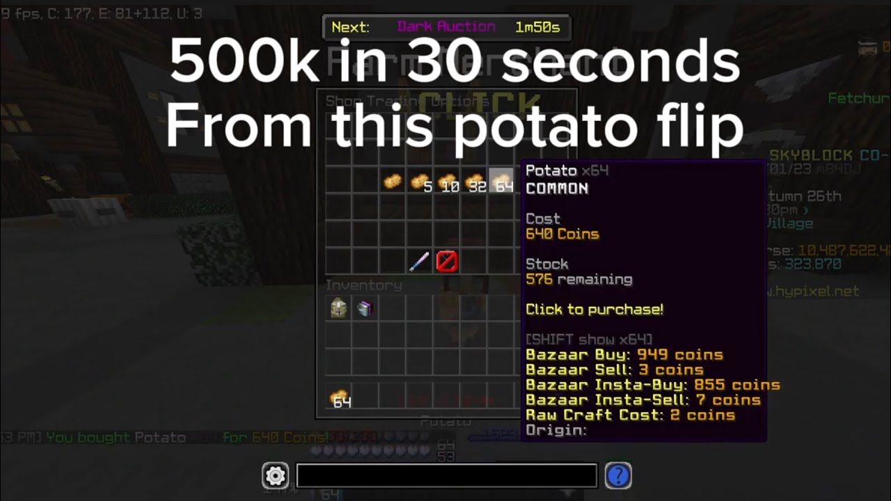Make 500k in 30 seconds flipping potatoes (hypixel skyblock) YouTube