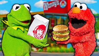 Kermit the frog and Elmo's Fast Food Challenge! (McDonalds, Wendy's \& Burger King!)