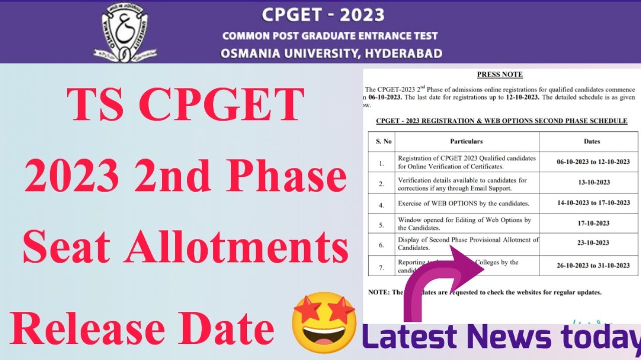 TS CPGET 2023 2nd phase seat Allotment Release Date latest update today
