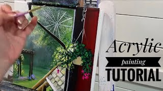 How To Paint “Spider Web And Fuchsias”  Acrylic Painting Tutorial