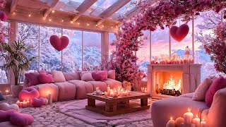 Dreamy Valentine’s Pink Snow Porch 💕❄️🔥 Jazz for Love & Stress Relief | Cozy Fireplace Ambience screenshot 3