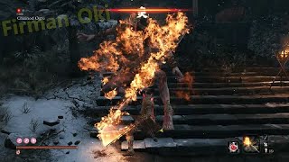 Sekiro using fire sword to defeat Chain Ogre