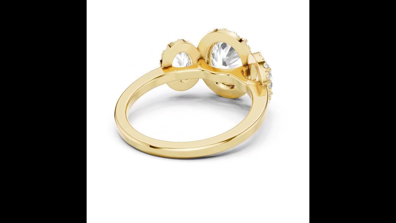 Oval Cut Three-Stone Diamond With Halo Engagement Ring