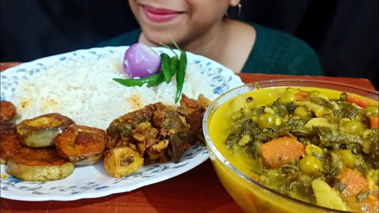 Cooking and Eating Paalak ki Sabji,liver fry,begun vaja🔥#food #cooking #eating 