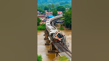 Dramatic Moment Train Crosses Fragile Old Bridge