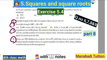 8th class maths| Chapter 5|Squares and Square roots| Exercise 5.4 |Q no 6,7,8&9| part 8|CBSE|NCERT|