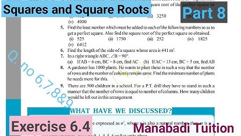 8th class maths| Chapter 6|Squares and Square roots| Exercise 6.4 |Q no 6,7,8&9| part 8|CBSE|NCERT|