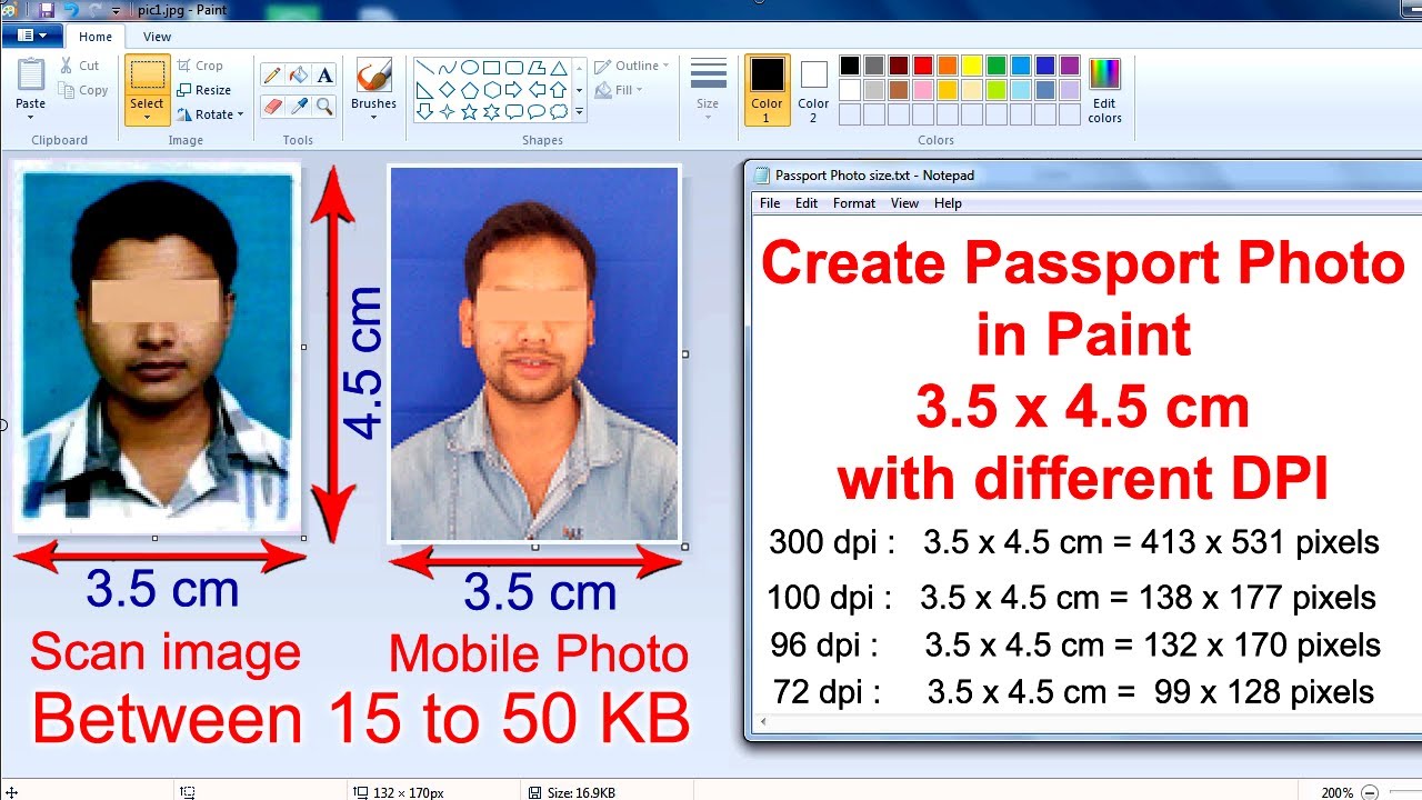 Resize Passport Size Photo In Paint Into 3 5 X 4 5 Cm Below 50 Kb Jpeg Format For Online Form Youtube