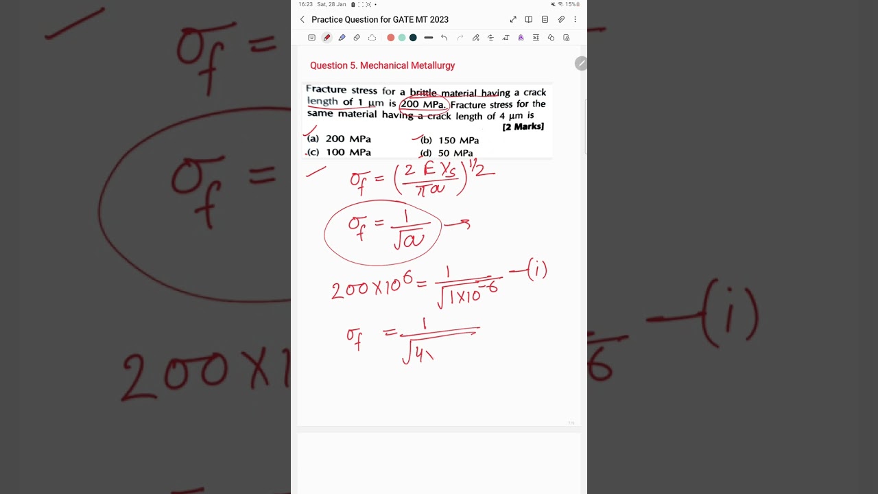 Griffith Theory Numerical Problem || GATE || Metallurgy || Q5