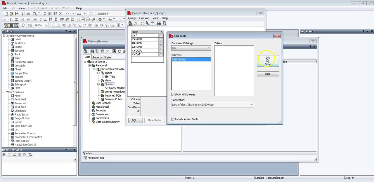 How to create a new catalog and report in JReport Designer - YouTube