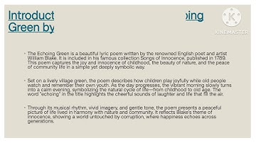 The Echoing Green by William Blake #video