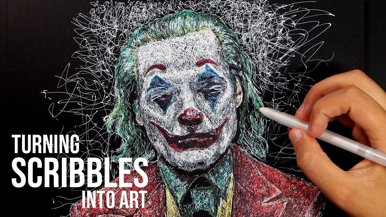 ⁣Drawing The Joker with Scribbles! (Joaquin Phoenix) | Turning Scribbles into Art