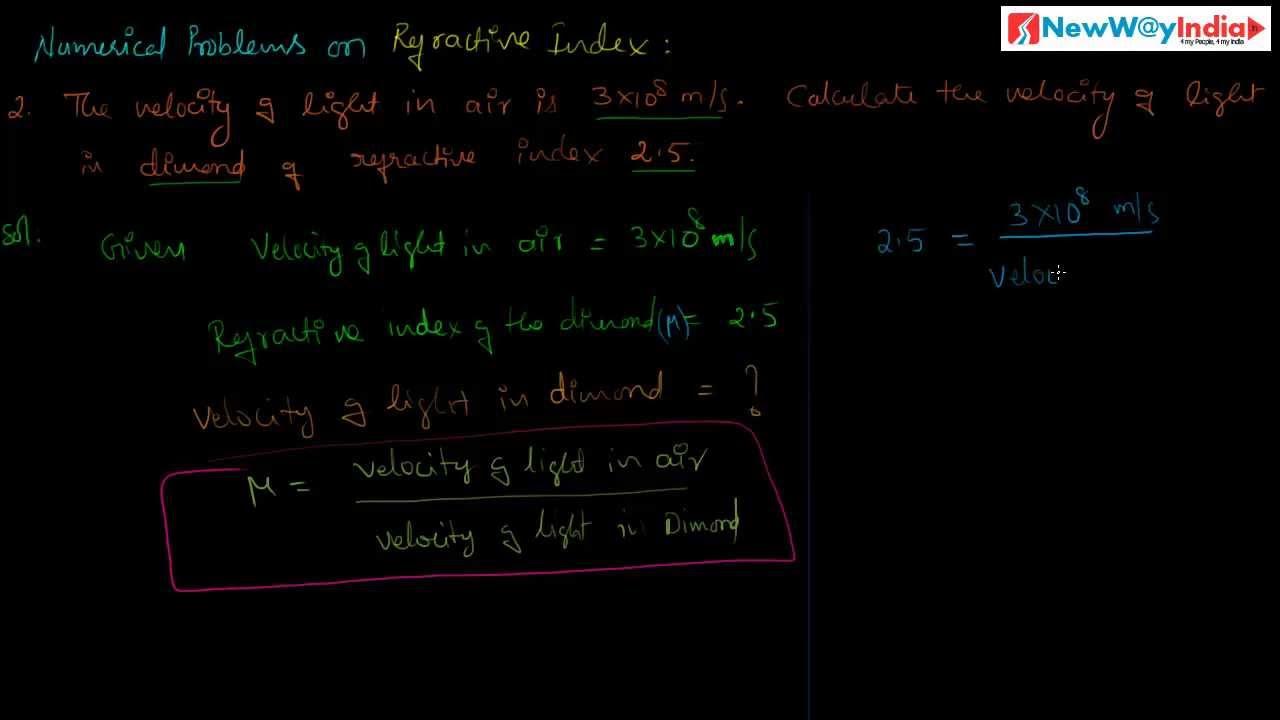 ICSE CBSE Physics Class 10 Light Numericals on Refractive Index YouTube