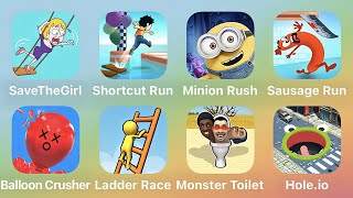 Save The Girl,Shortcut Run,MinionRush,Sausage Run,BalloonCrusher,Ladder Race,Hole.io,Monster Toilet screenshot 2