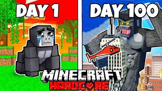 I Survived 100 DAYS as a GORILLA in HARDCORE Minecraft...