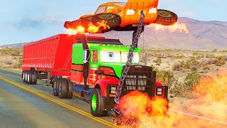 Episode 29 - Flying BTR McQueen & Werewolf McQueen VS Heavy Long Dump Truck & Rocks in BeamNG.Drive