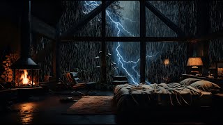Reduce Stress Levels to Fall Asleep w Rainfall️in forest, Burning Firewoodon Cozy Attic Bedroom