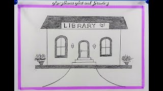 How to Draw a Library House Scenery | My Book House Drawing | Pencil Drawing