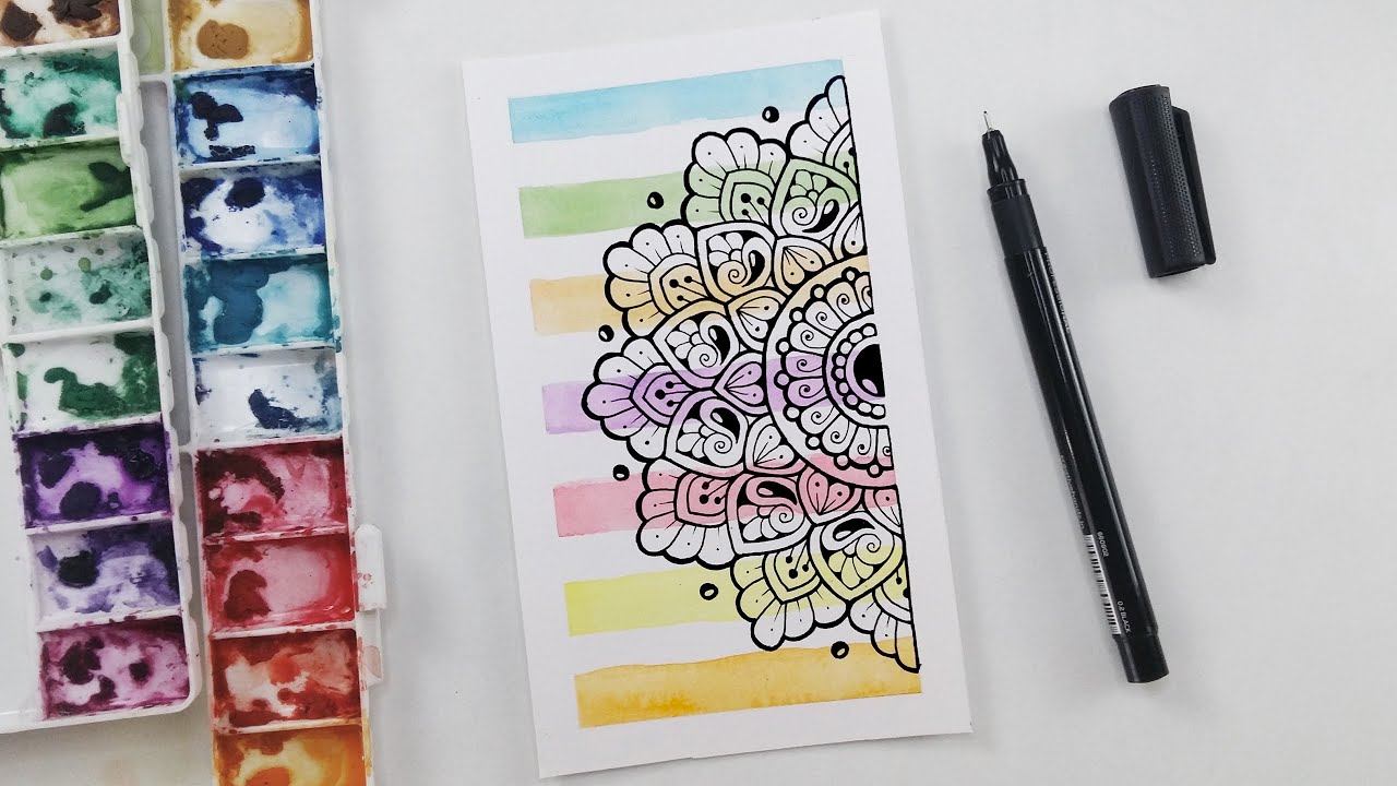 DIY Watercolor Mandala Bookmark | How to Draw Half Mandala Art for Beginners Step by Step | Doodle