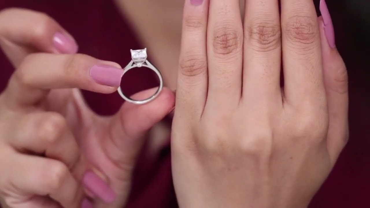 Solitaire Wedding Ring, D-VSSI 1.6 CT 6.5 MM Princess Cut Moissanite Ring, Unique Engagement Ring.