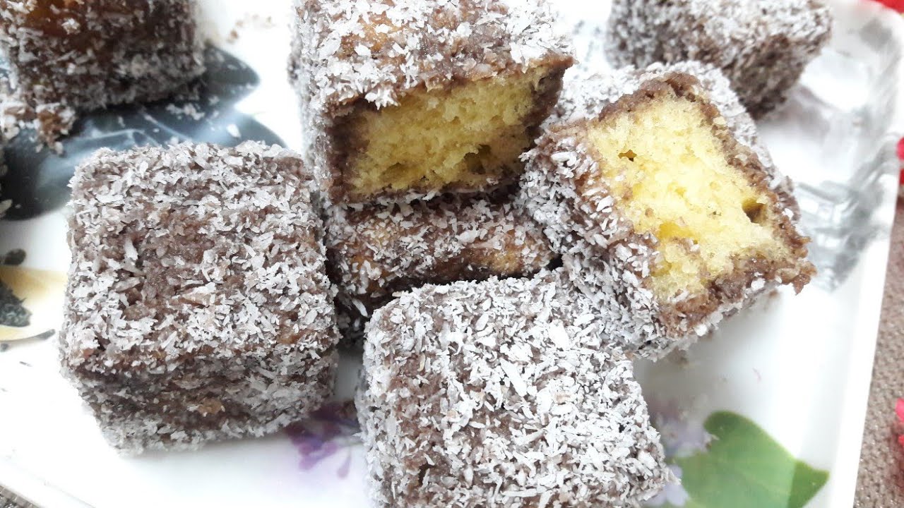 square lamington cake | vanilla lamington | eggless lamington cake | Food Kitchen Lab