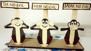 Gandhi jayanti craft || Gandhi's three monkeys craft idea with ice-cream sticks ||school craft