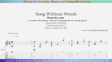 Song Without Words (Alexander Ivanov-Kramskoi) for Classical Guitar with Tab