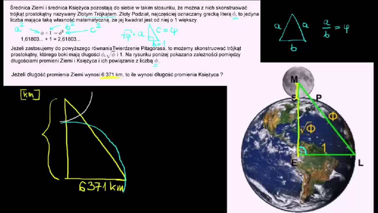 Zadanie tekstowe z geometrii - promień Ziemi i Księżyca - YouTube