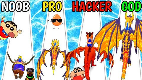 NOOB VS PRO VS HACKER VS GOD IN ANIMAL EVOLUTION WITH SHINCHAN & CHOP