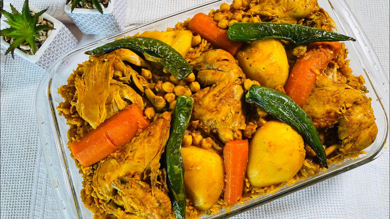 Rice with chicken  & أرز على البخار 😋روز احمر تونسي 🇹🇳مفور و كل التفاصيل باش يجيك بنين و طري 👌