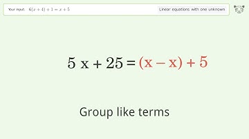 Solve 6(x+4)+1=x+5: Linear Equation Video Solution | Tiger Algebra